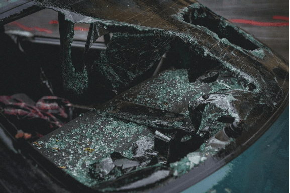 A smashed windshield in Denver