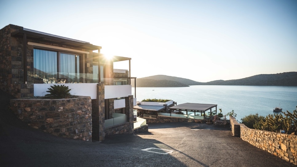 A modern home by the lake.