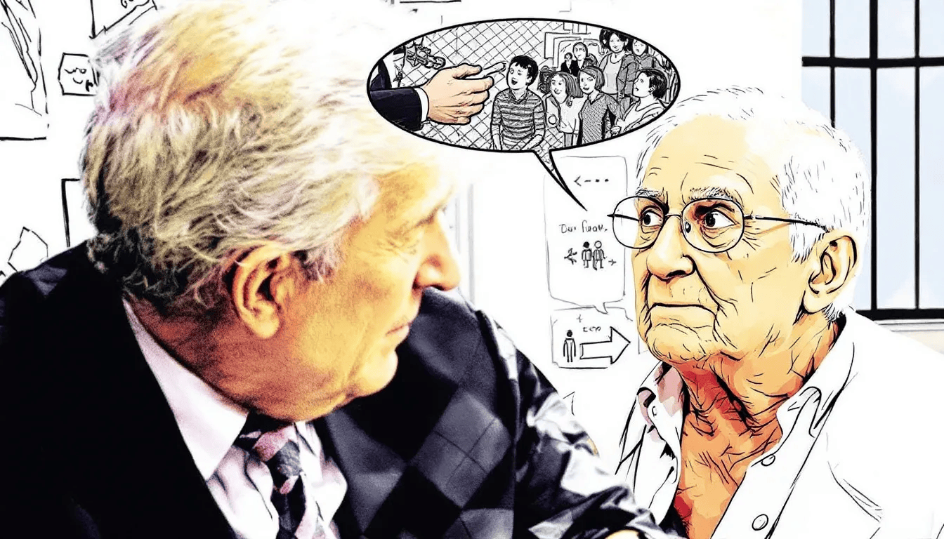 Una ilustración que representa diversas formas de abuso a personas mayores en hogares de ancianos.