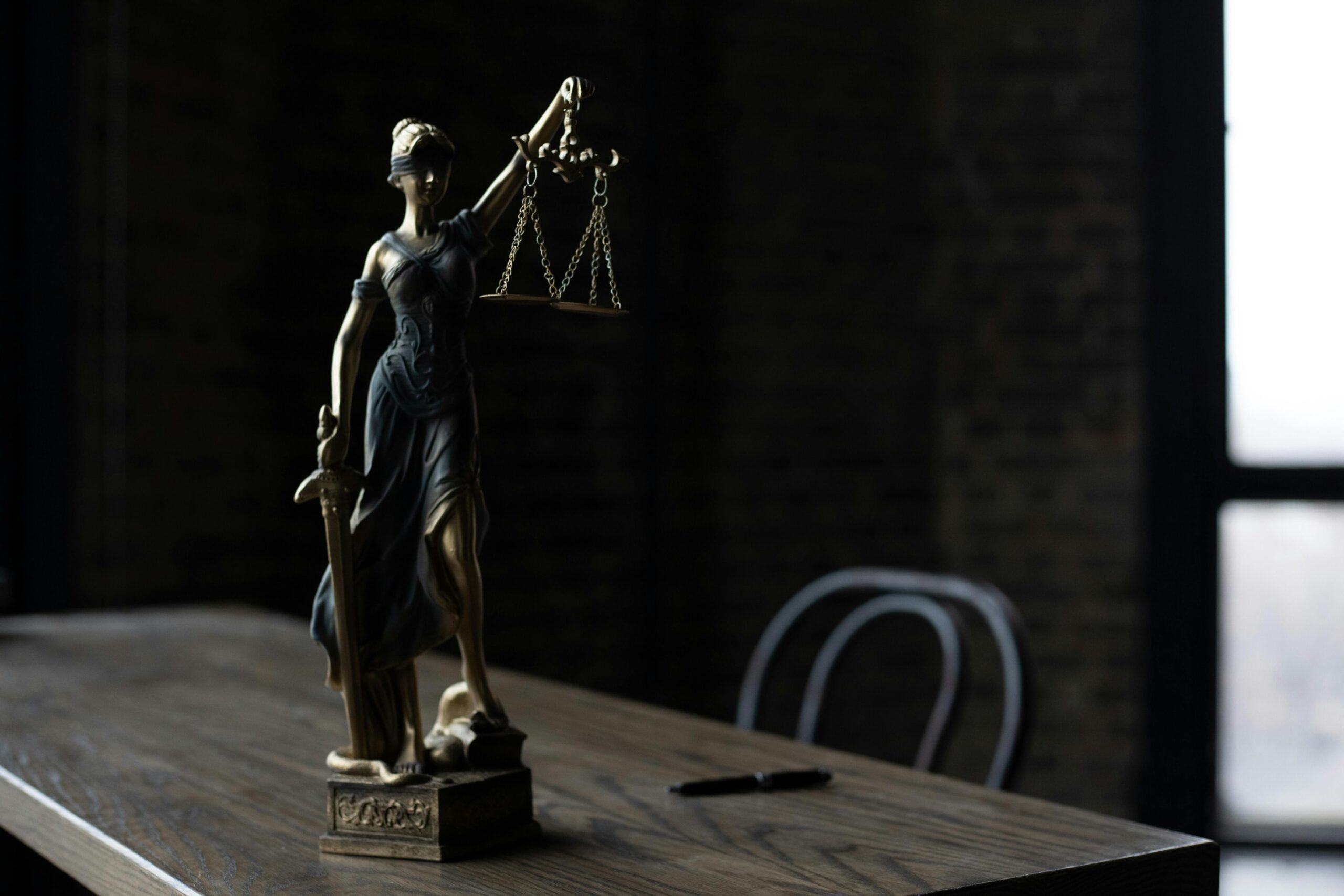 A figurine of Lady Justice.