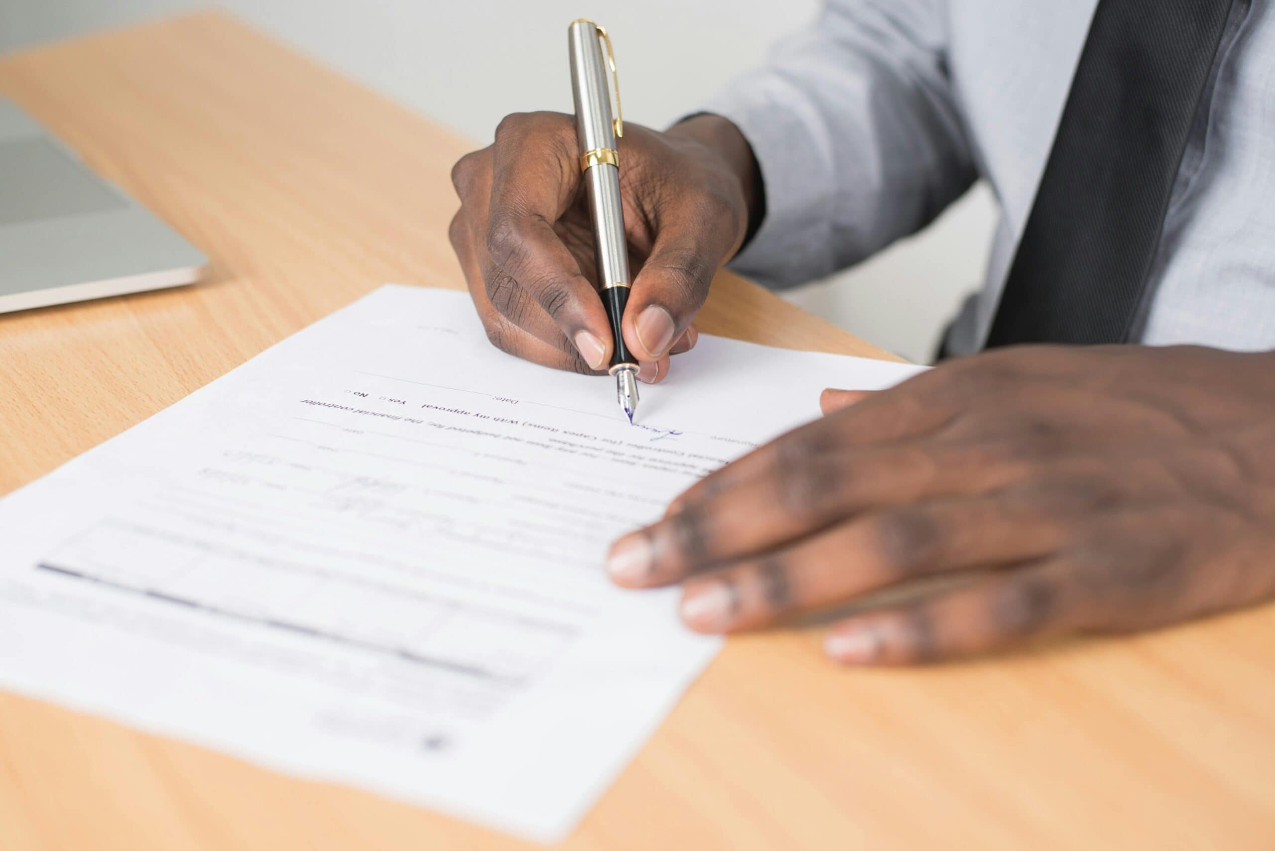 An agreement being signed.