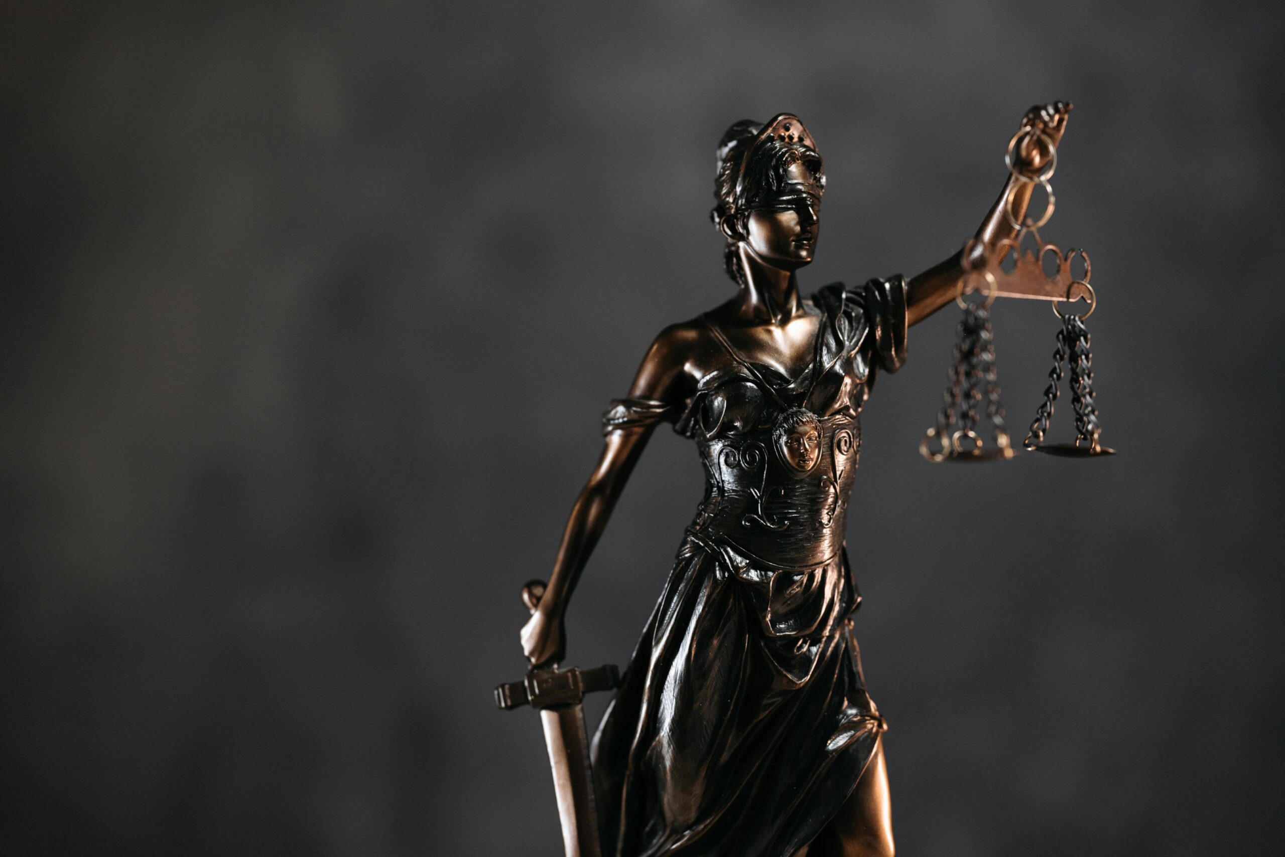 A figurine of lady justice. 